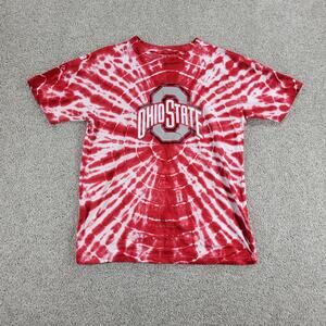 Wes & Willy Ohio State Tie Dye Shirt Youth L 14/16 Red White Spell Out Logo